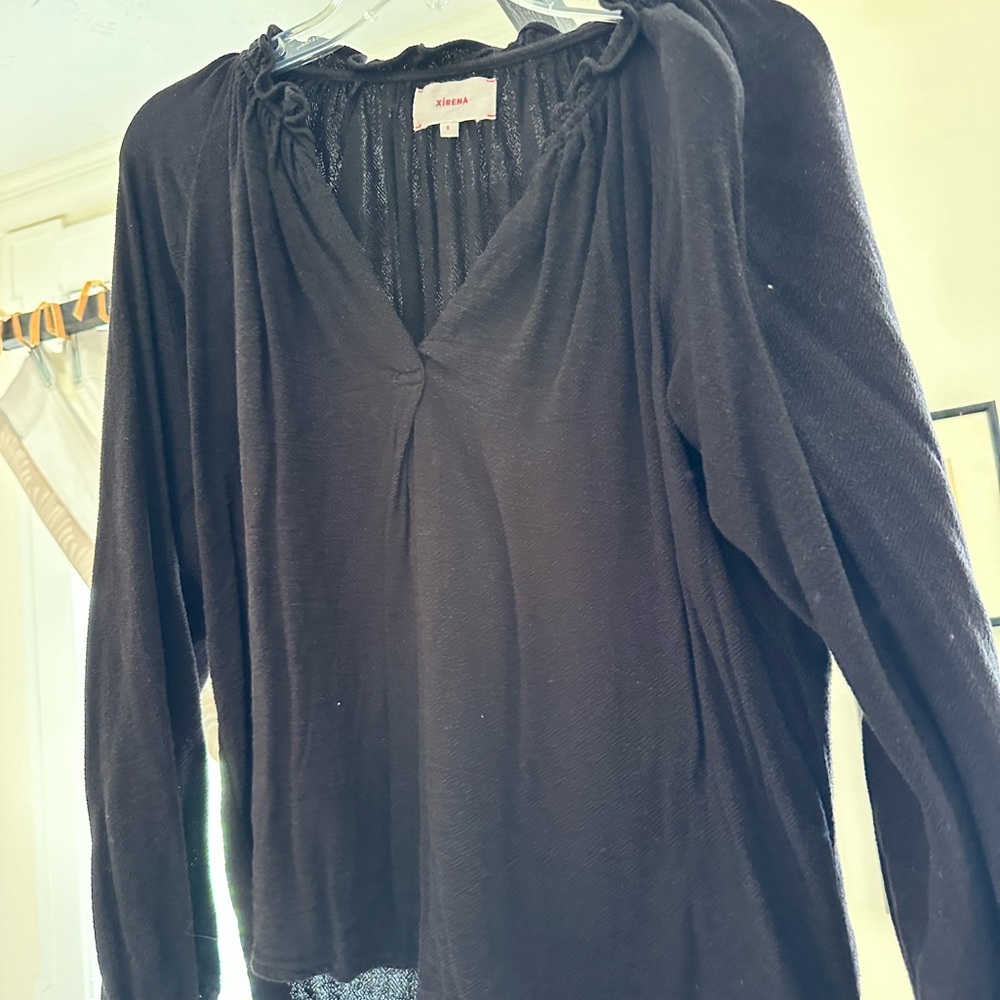Xirena Black Long Sleeve Gauzy Top